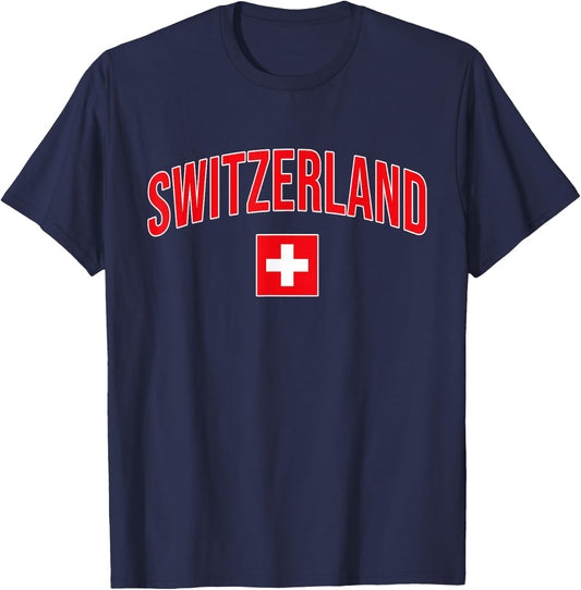 Switzerland - Flag of Switzerland - Throwback Design T-Shirt - T-Shirt | Navy