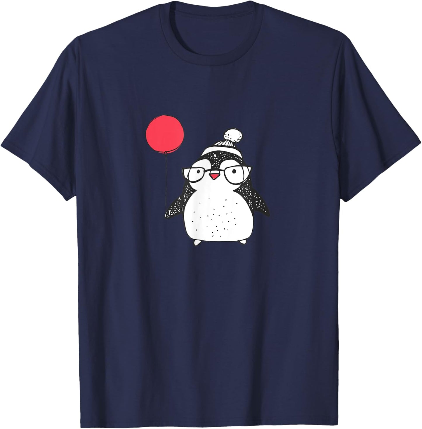 Kids Cute Christmas Baby Penguin Red Balloon Eyeglasses T-Shirt - T-Shirt | Navy