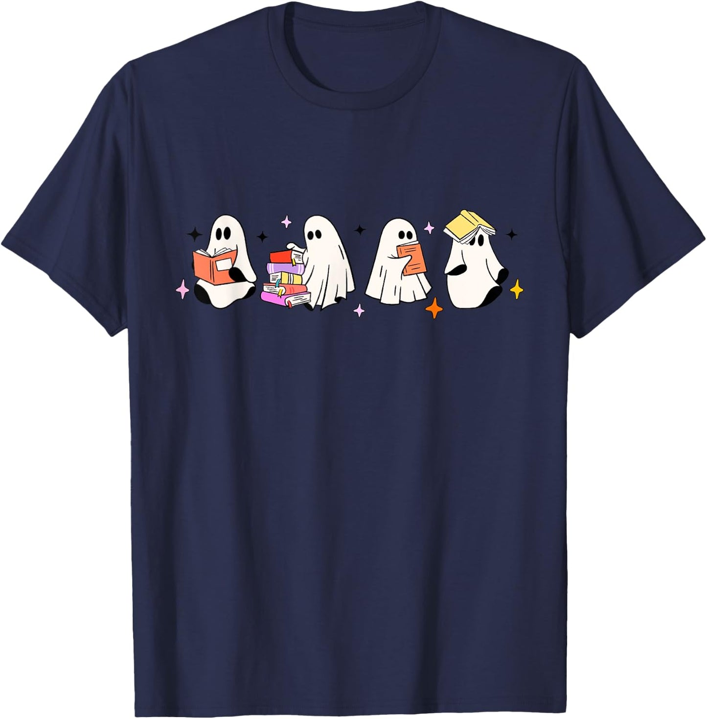 Cute Boo Ghost Read More Books, Funny Halloween, Book Lover T-Shirt - T-Shirt | Navy