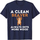 Dirty Funny Adult Clean Beaver Wood T-Shirt - T-Shirt | Navy
