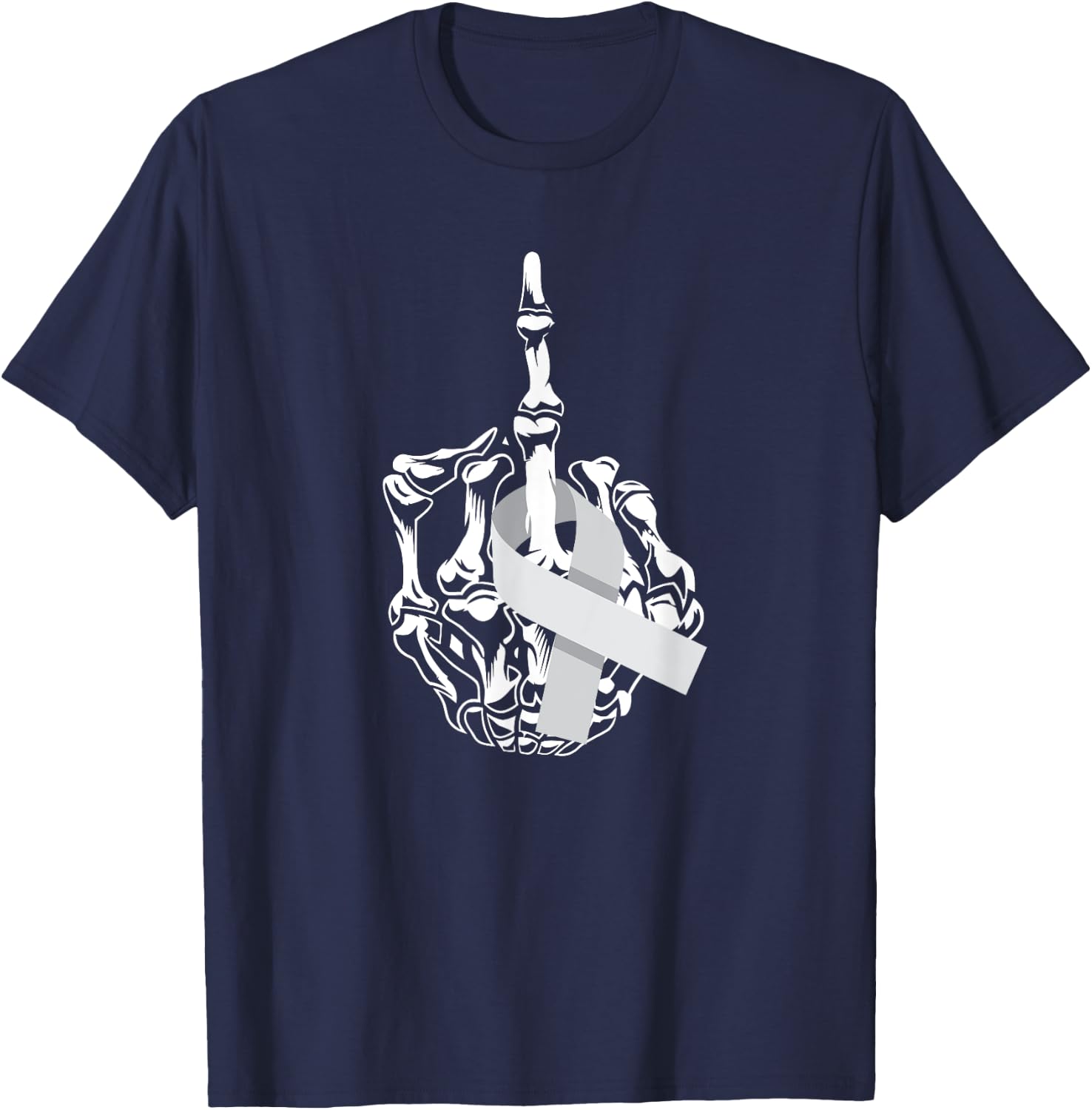 Fuck Brain Cancer Middle Finger Grey Ribbon Brain Cancer T-Shirt - T-Shirt | Navy