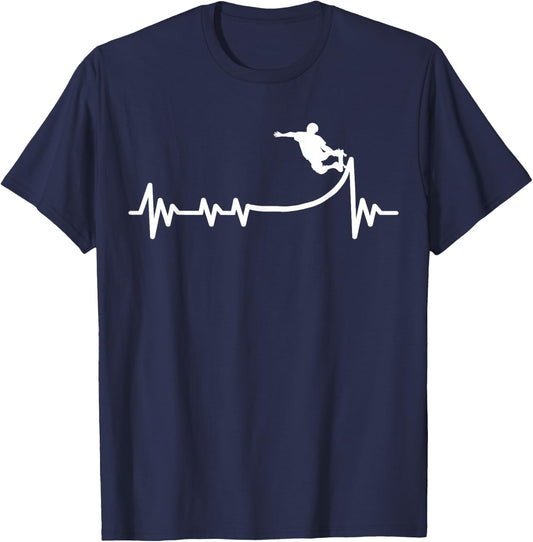 Skateboard Skater Skaterramp Skating Heartbeat Skateboarder T-Shirt - T-Shirt | Navy