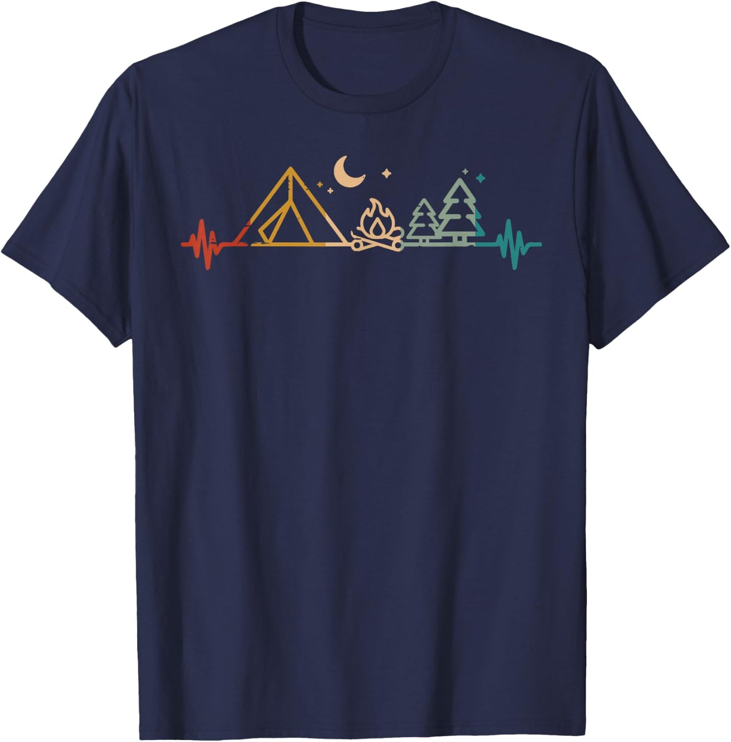 Camping Heartbeat Zelt Lagerfeuer Bäume Camper Herren Damen Kinder T-Shirt - T-Shirt | Navy