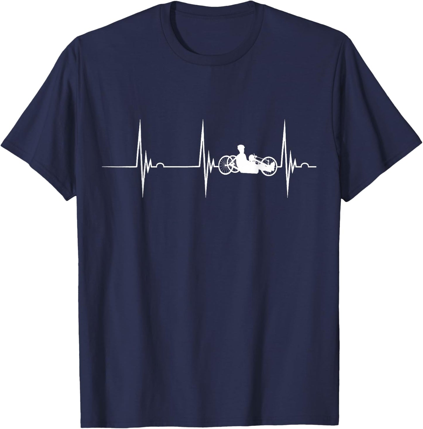 Recumbent Bike Heartbeat EKG Pulse Recumbent Trike Cyclist T-Shirt - T-Shirt | Navy
