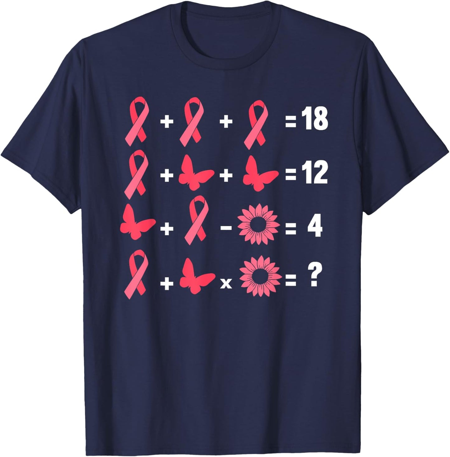 Math Equation Breast Cancer Awareness Teacher Pink Ribbon Men Women Girls Kids T-Shirt - T-Shirt | Navy