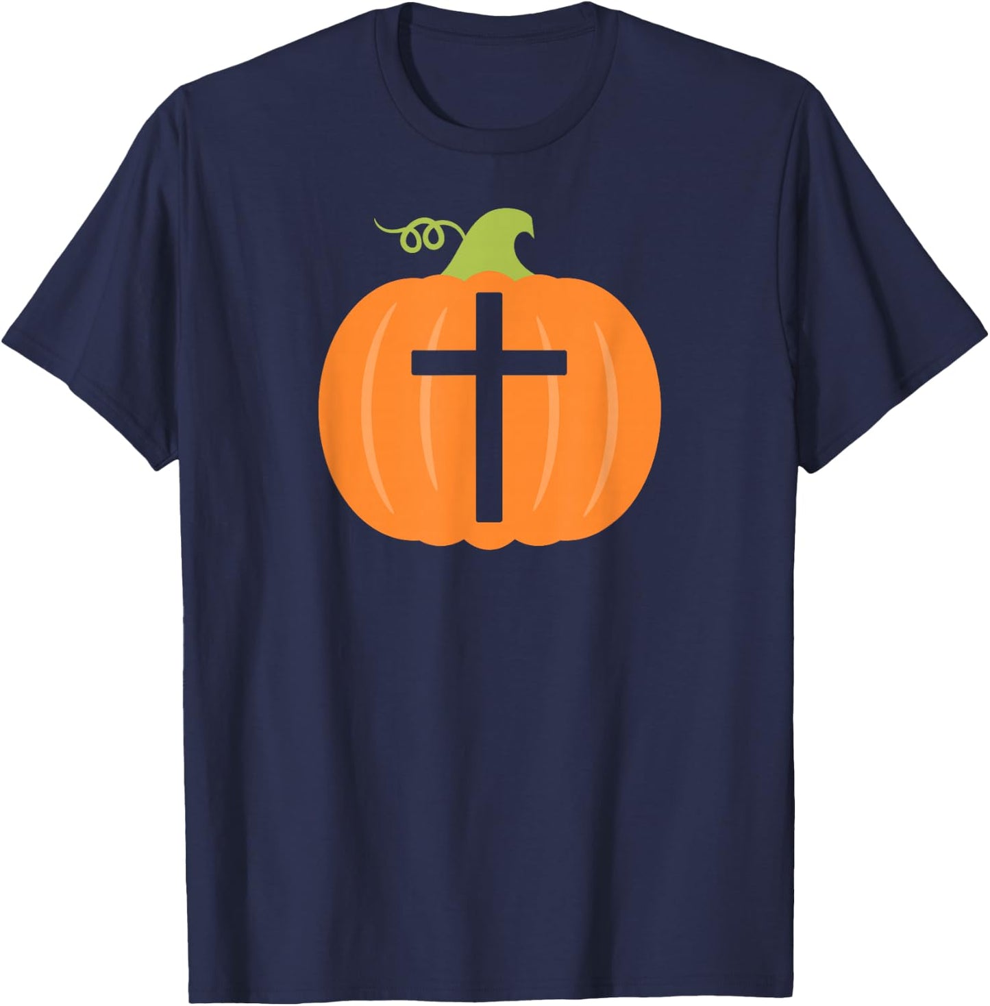 Christian Cross Religious Pumpkin Halloween T Shirt T-Shirt - T-Shirt | Navy
