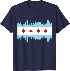 Chicago Flag Skyline Pride Illinois Vintage T-Shirt - T-Shirt | Navy