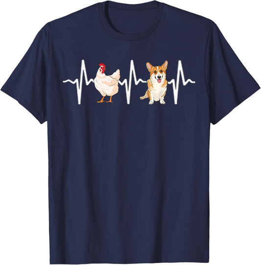 Hen Chicken Pembroke Welsh Corgi Heartbeat Dog Lover T-Shirt - T-Shirt | Navy