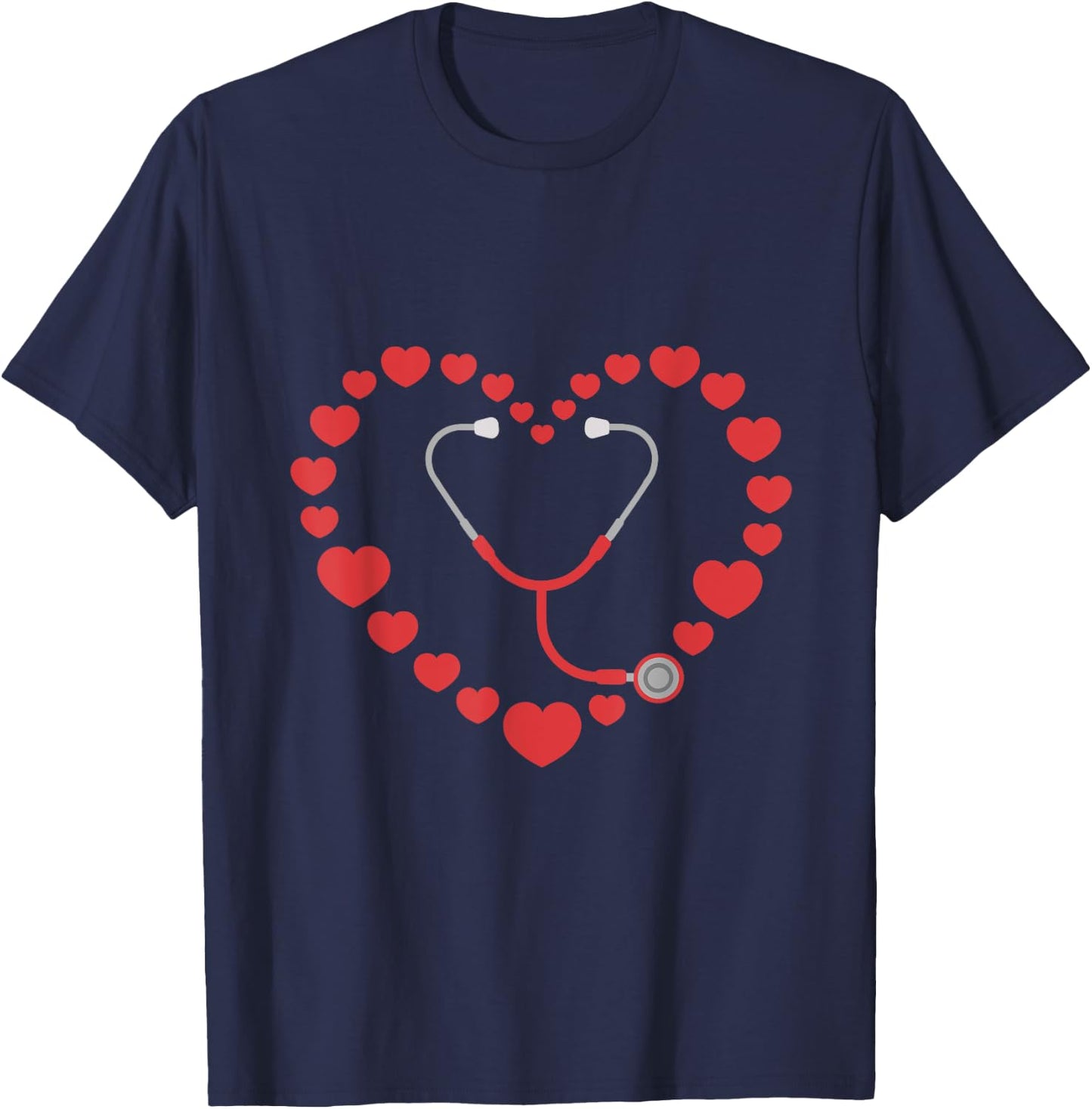 Nurse Stethoscope Heart Valentines Day Nursing T-Shirt - T-Shirt | Navy