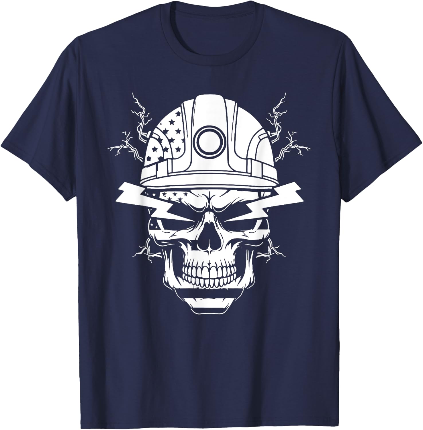 Electric lineman skull electrician skull American flag funny T-Shirt - T-Shirt | Navy