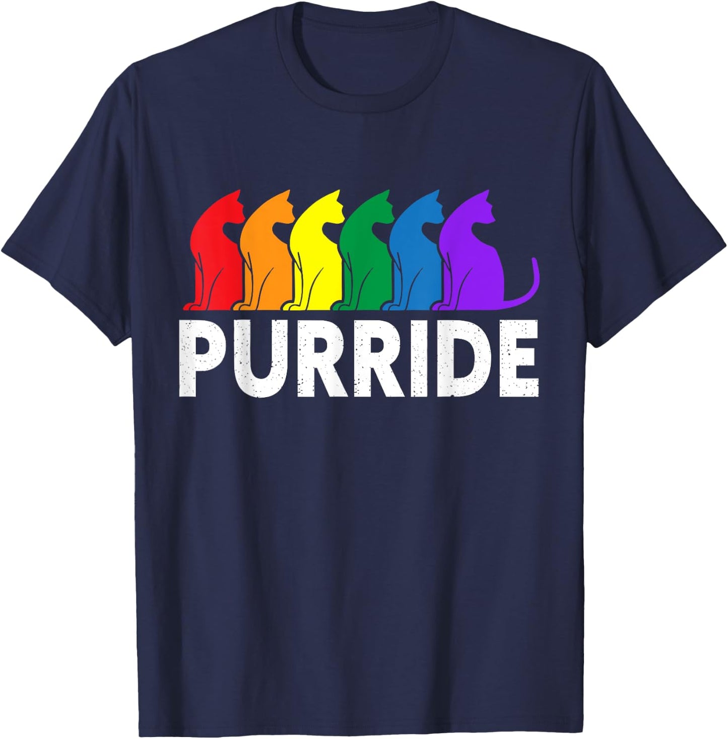 Purride Cat Lover Pride Month Gay Rights Rainbow Cat T-Shirt - T-Shirt | Navy