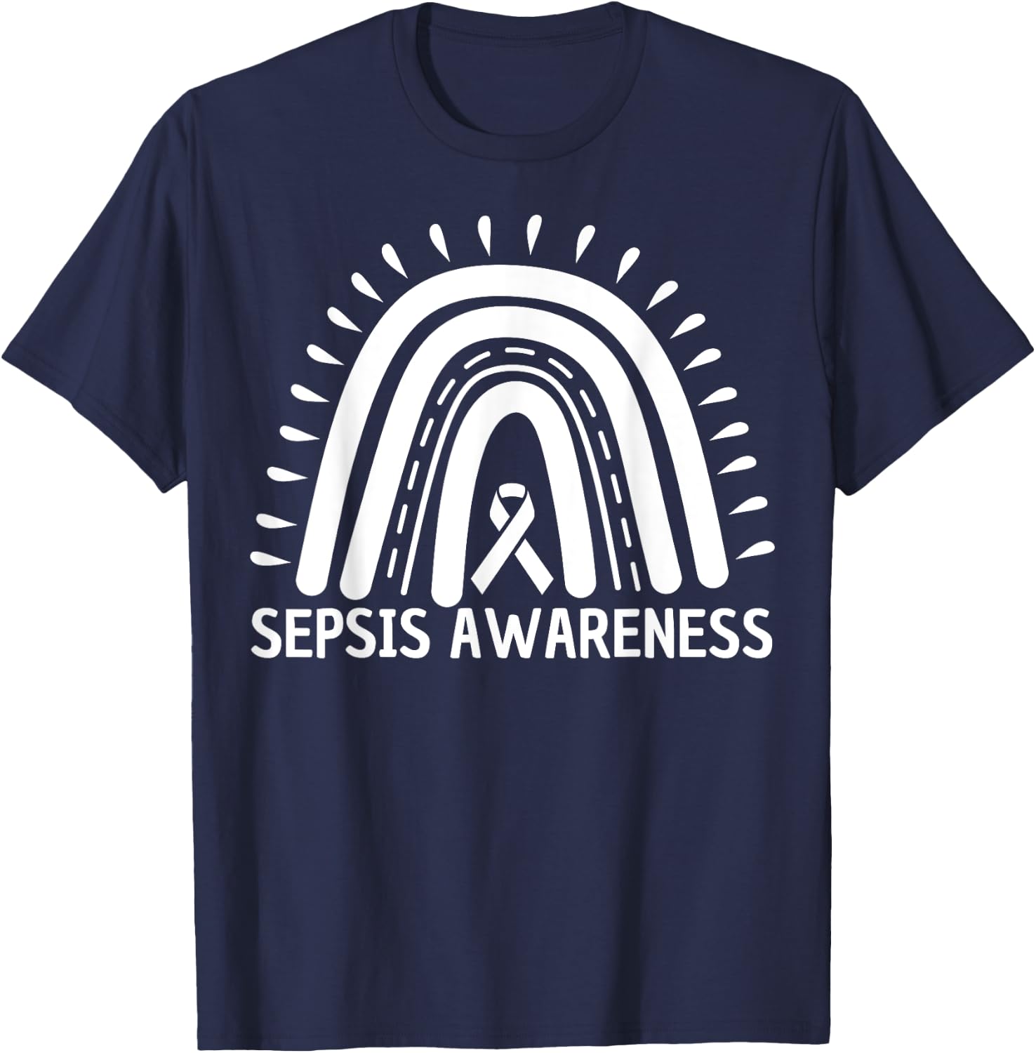 Sepsis Awareness Rainbow Red Ribbon. T-Shirt - T-Shirt | Navy