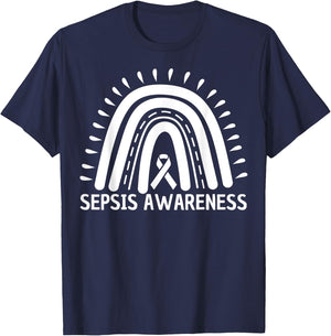 Sepsis Awareness Rainbow Red Ribbon. T-Shirt - T-Shirt | Navy