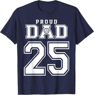 Custom Proud Volleyball Dad Number 25 Personalized T-Shirt - T-Shirt | Navy
