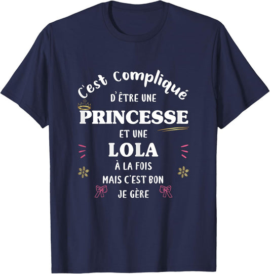 Women's Princess Funny Christmas Gift Personalised Name Lola , Black, Female X-Small T-Shirt - T-Shirt | Navy