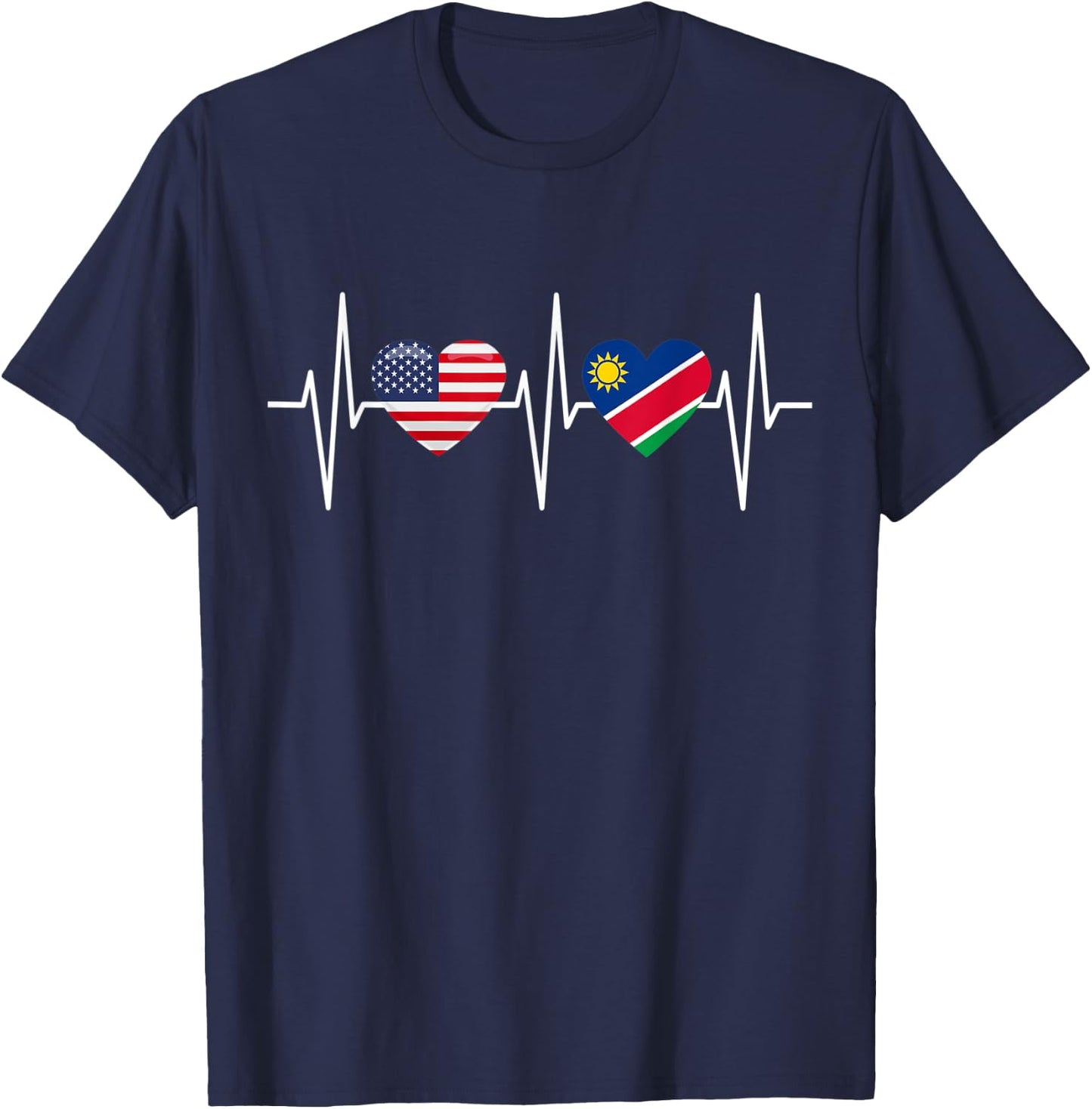 USA Namibia Shirt Heartbeat America Namibian Flag Heart T-Shirt - T-Shirt | Navy