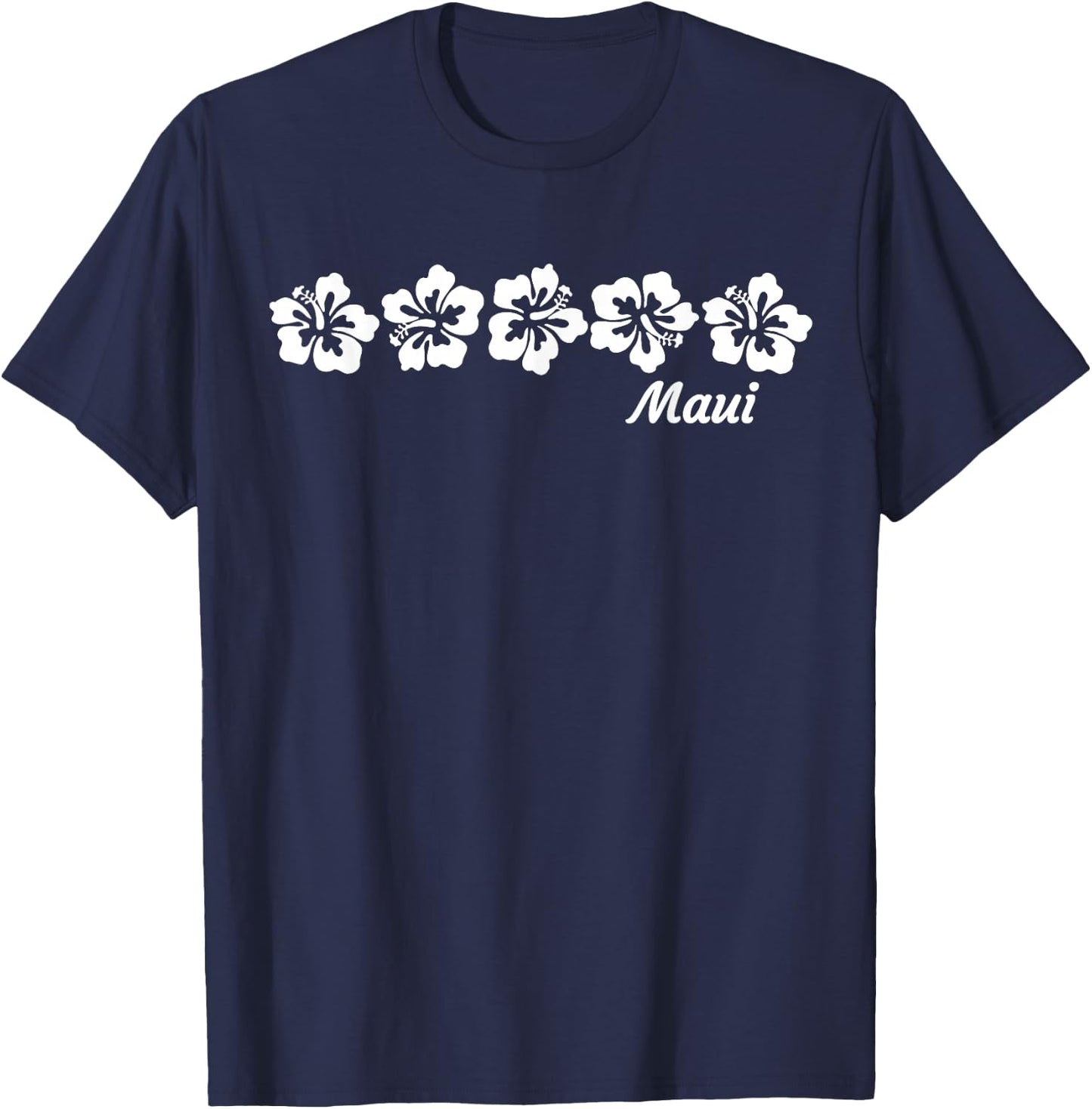MAUI - Hawaiian Hibiscus Flowers - Maui T-Shirt - T-Shirt | Navy