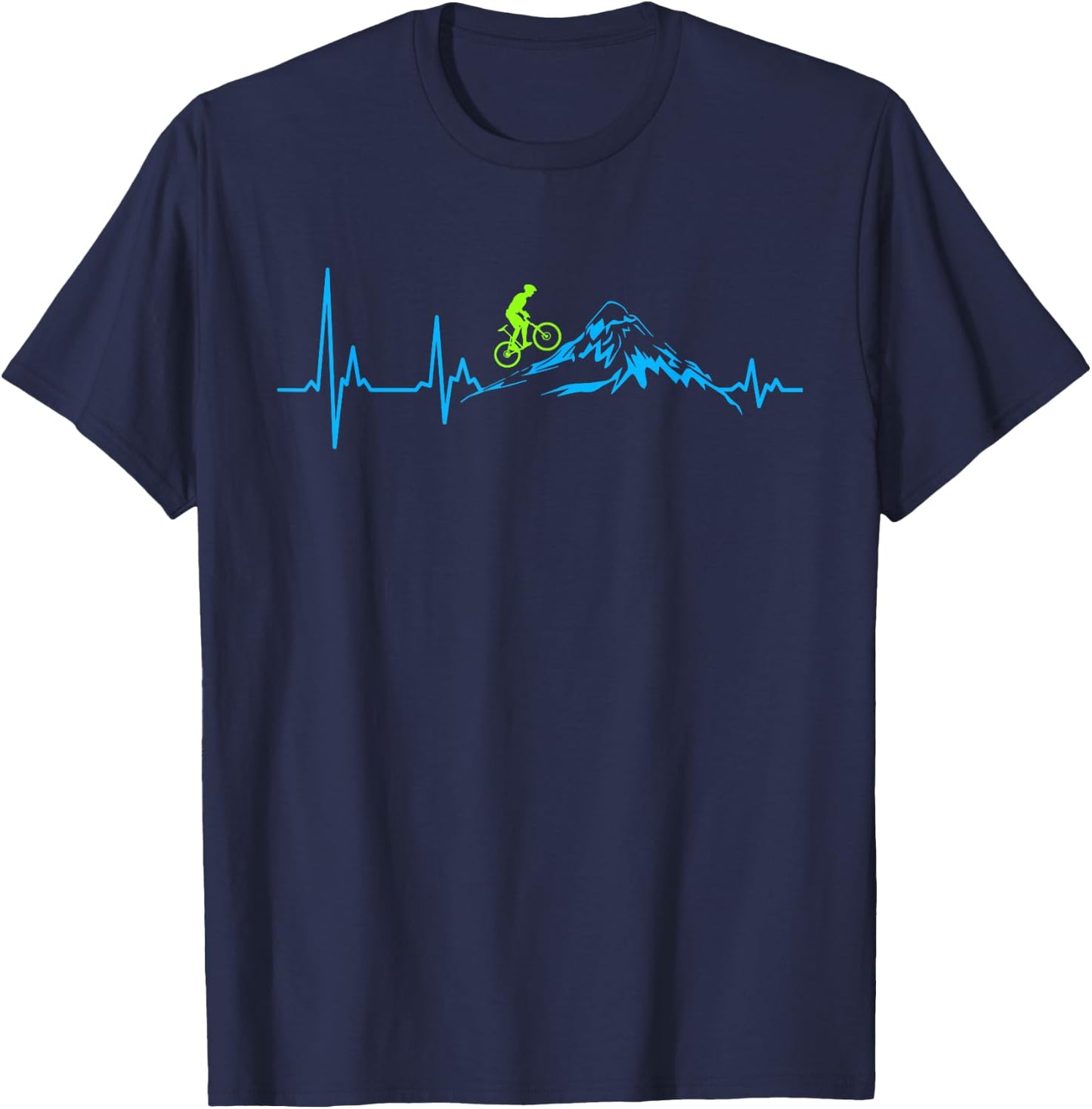 Mountain Bike Heartbeat Heart Rate Mountain MTB , black T-Shirt - T-Shirt | Navy