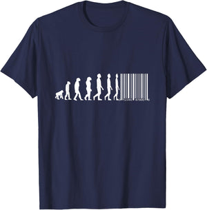 Evolution von Affen zum Menschen mit Barcode T-Shirt - T-Shirt | Navy