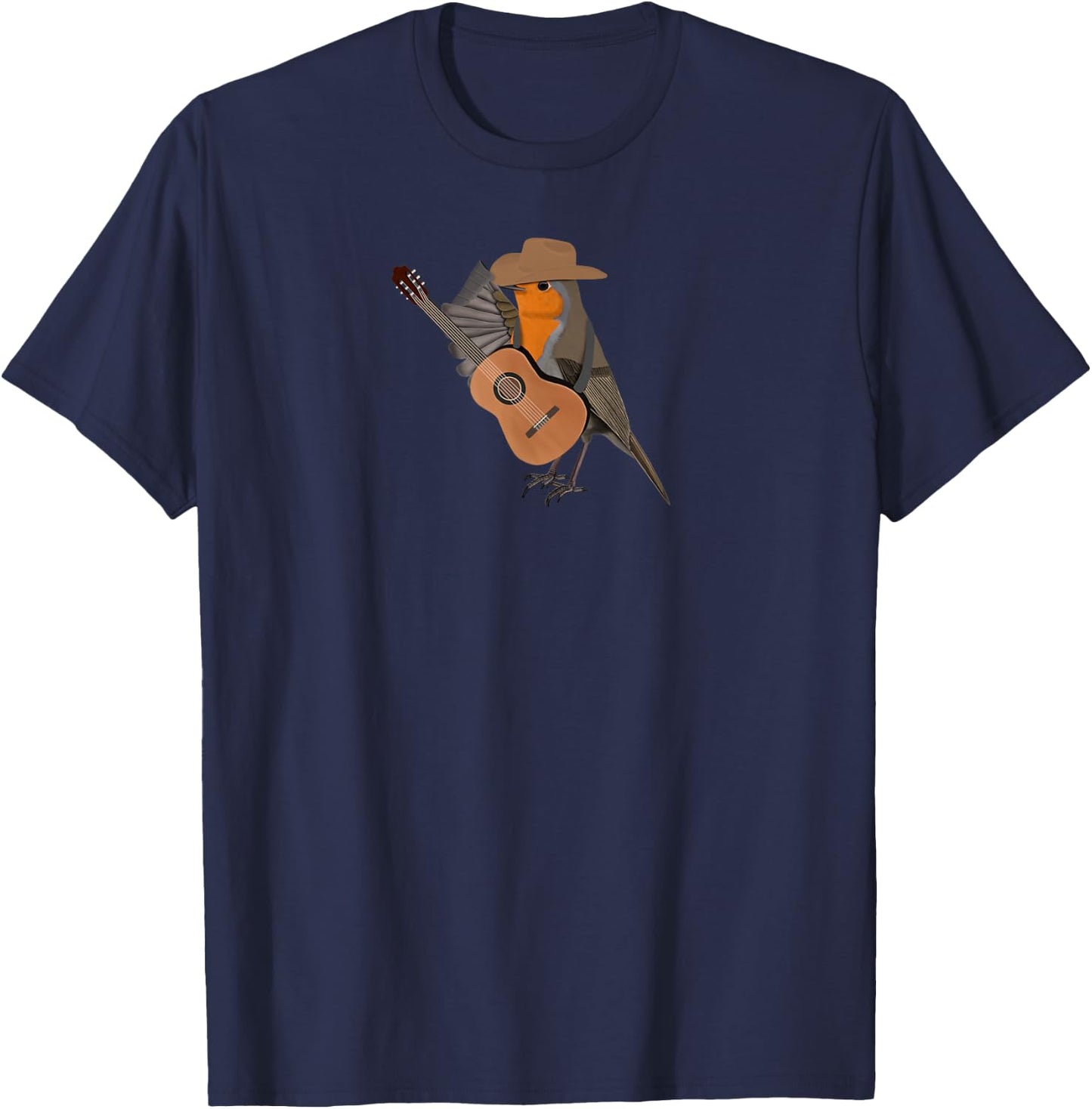 Robin Bird with Cowboy Hat and Guitar Country Music T-Shirt - T-Shirt | Navy