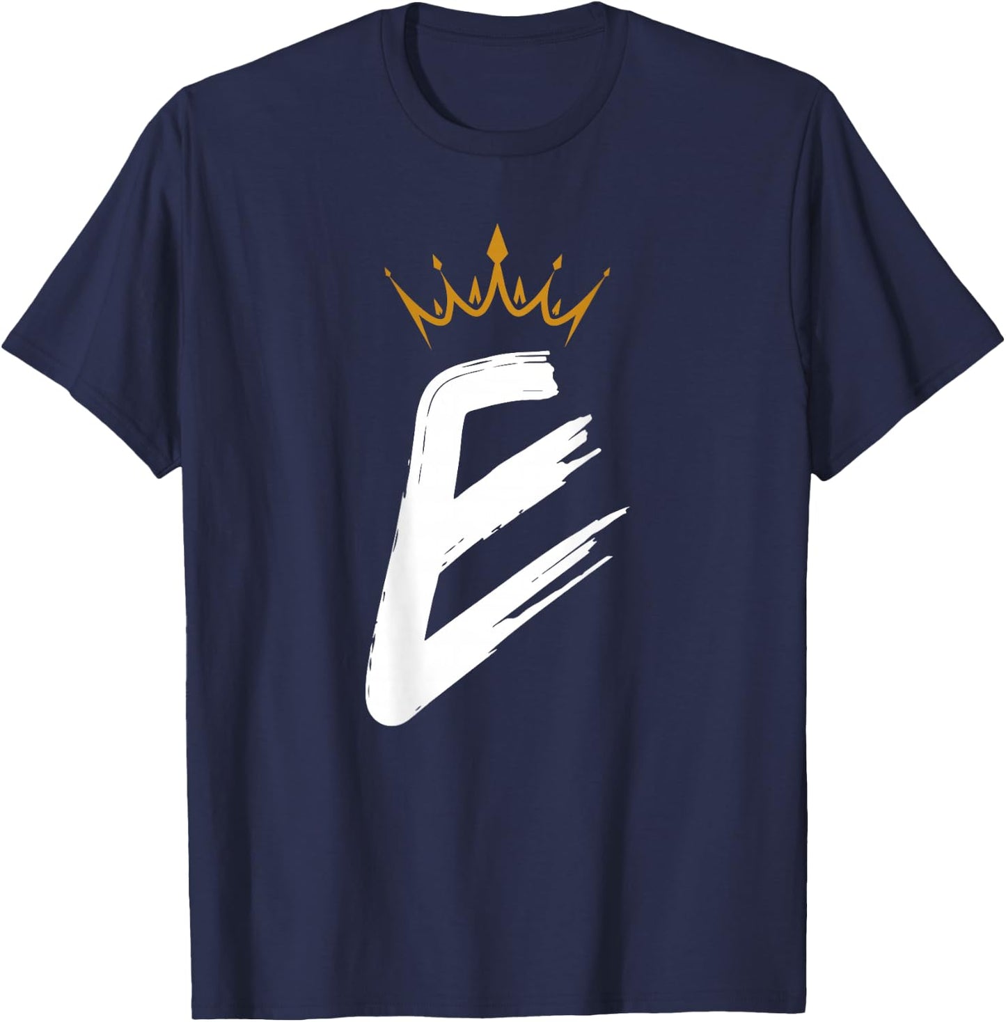 Queen King Letter E - BACKSIDE Letter With Crown Alphabet T-Shirt - T-Shirt | Navy