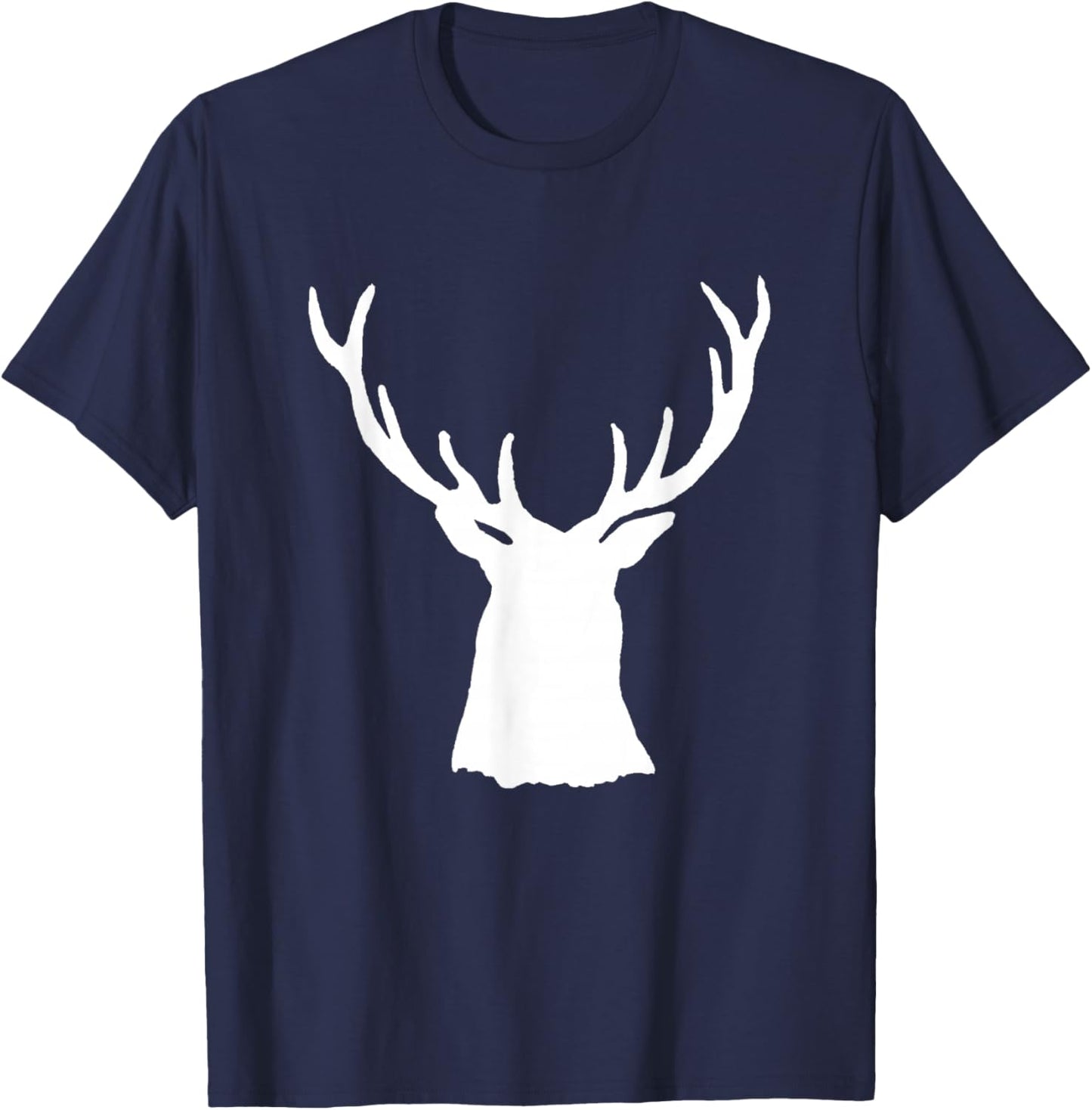 Buck Stag Head Antlers Silhouette White Shadow Deer T-Shirt - T-Shirt | Navy