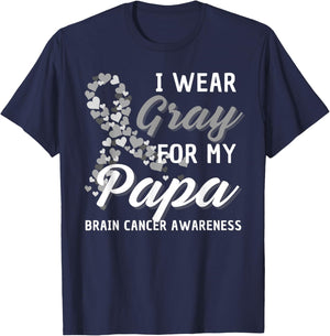 I Wear Gray For My Papa Brain Cancer Awareness Fight Grey T-Shirt - T-Shirt | Navy