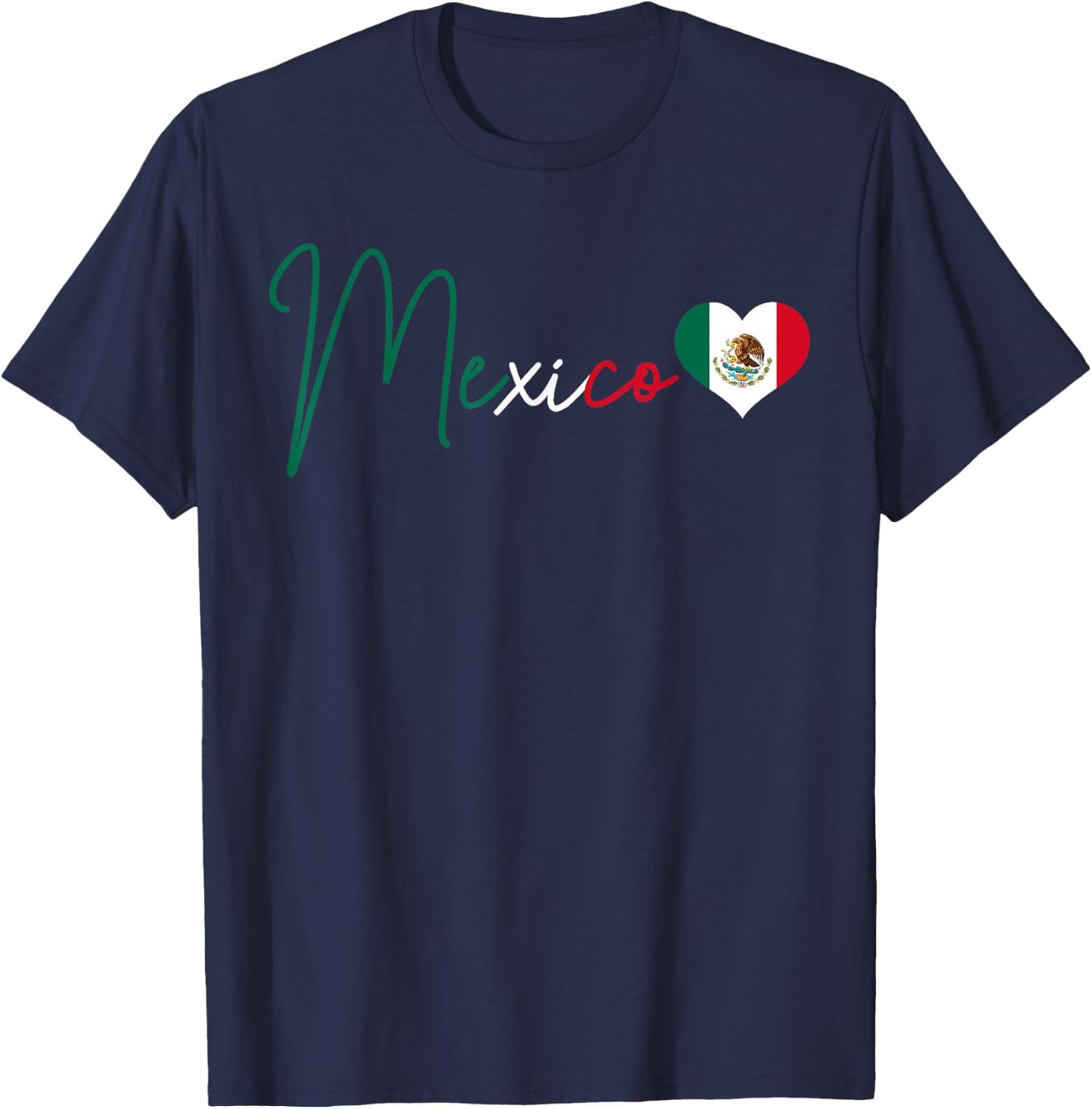 Mexico Mexican Flag Vintage Pride Mexico Heart T-Shirt - T-Shirt | Navy