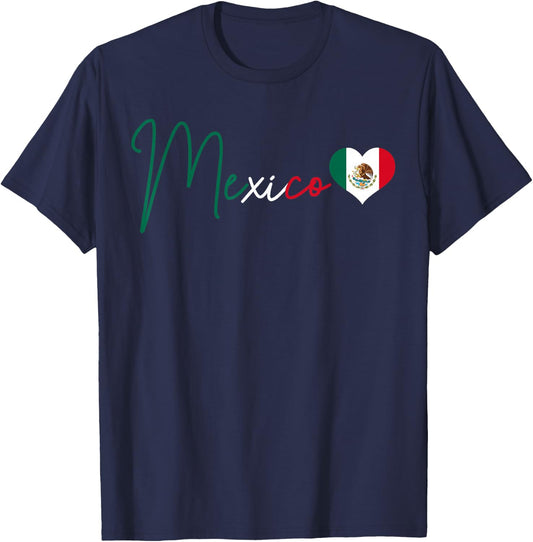 Mexico Mexican Flag Vintage Pride Mexico Heart T-Shirt - T-Shirt | Navy