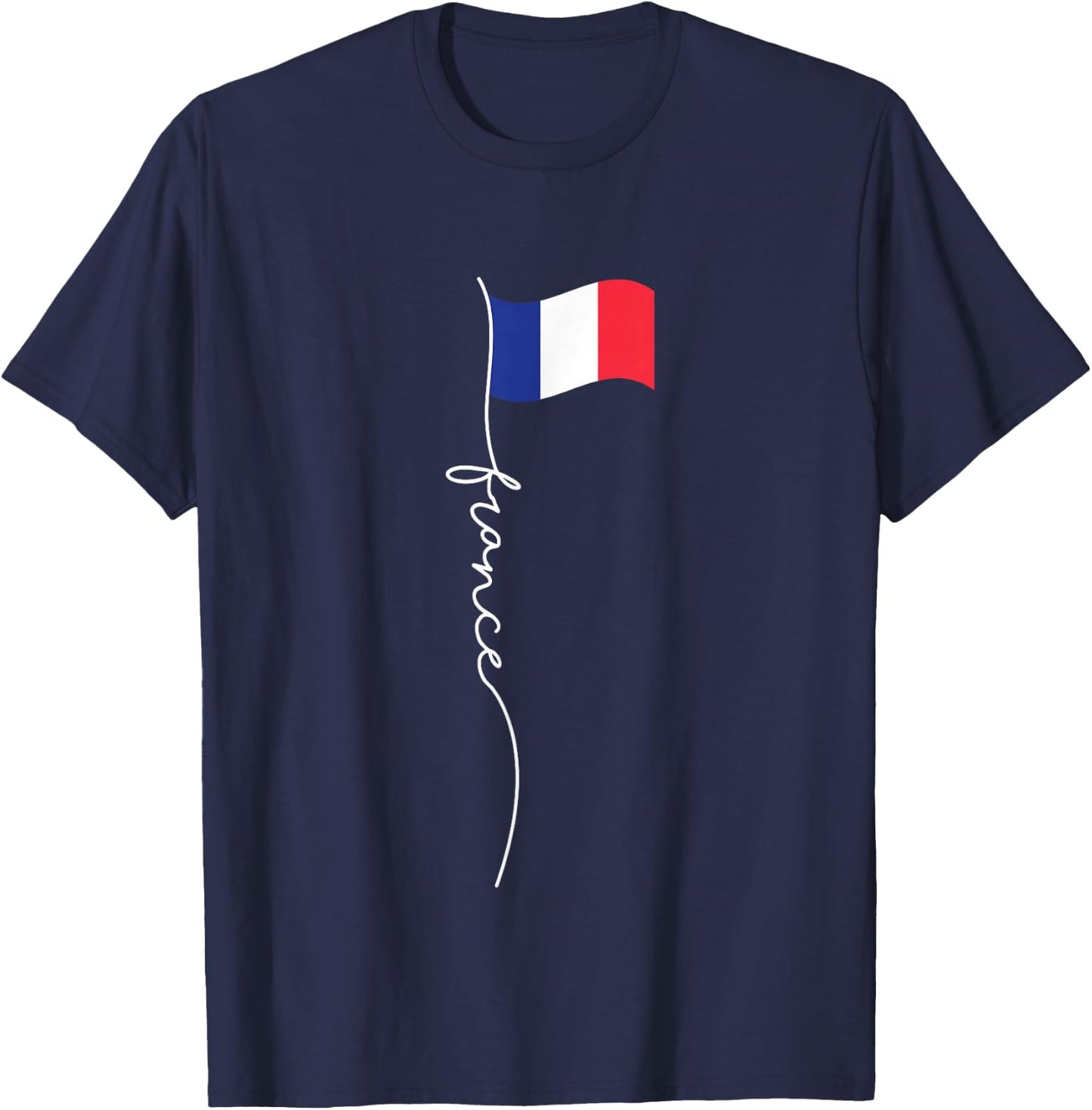 France Signature Flag Pole - Elegant Patriotic French Flag Small T-Shirt - T-Shirt | Navy