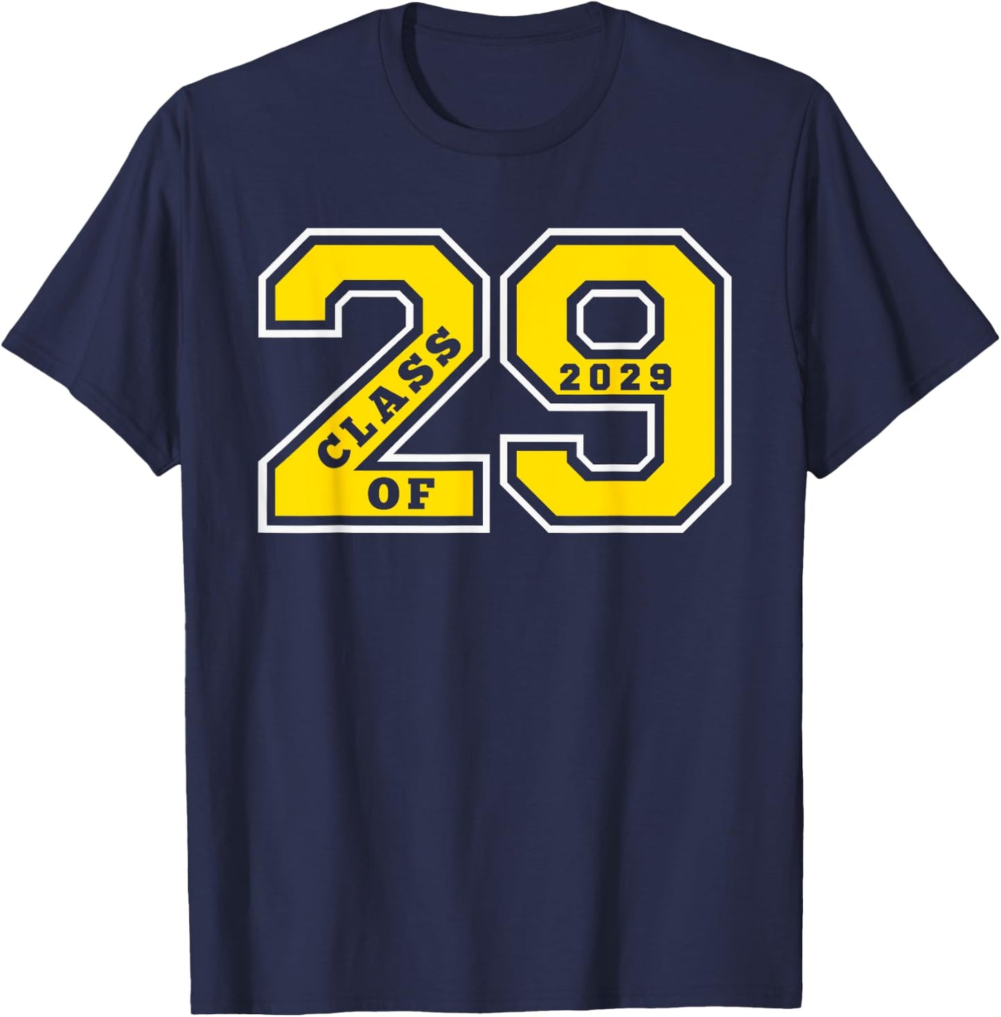 Class of 2029 - Letterman Style Gold Swag Class of 29 Gift 2 T-Shirt - T-Shirt | Navy