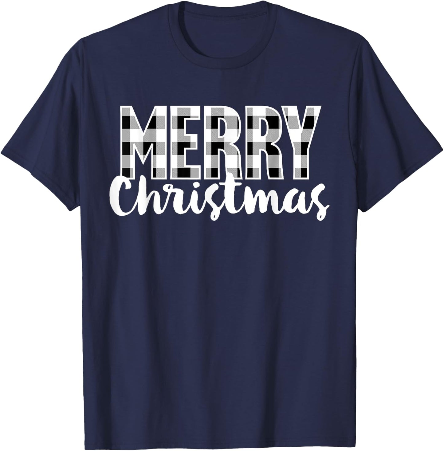 Merry Christmas Shirt Women Men Kids Cool Buffalo Plaid Xmas T-Shirt - T-Shirt | Navy