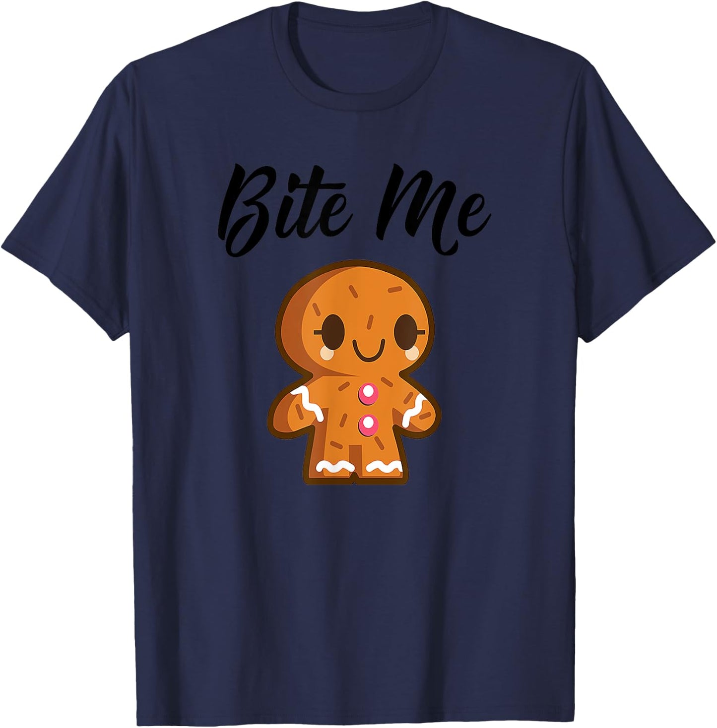 Gingerbread Man Christmas Bite Me Humorous Holiday T-Shirt - T-Shirt | Navy