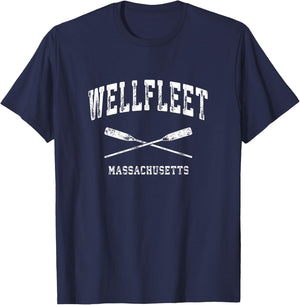 Wellfleet Massachusetts Vintage Nautical Crossed Oars T-Shirt - T-Shirt | Navy