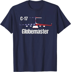 C17 Globemaster Air Force Pilot Gifts American Flag Aviation T-Shirt - T-Shirt | Navy