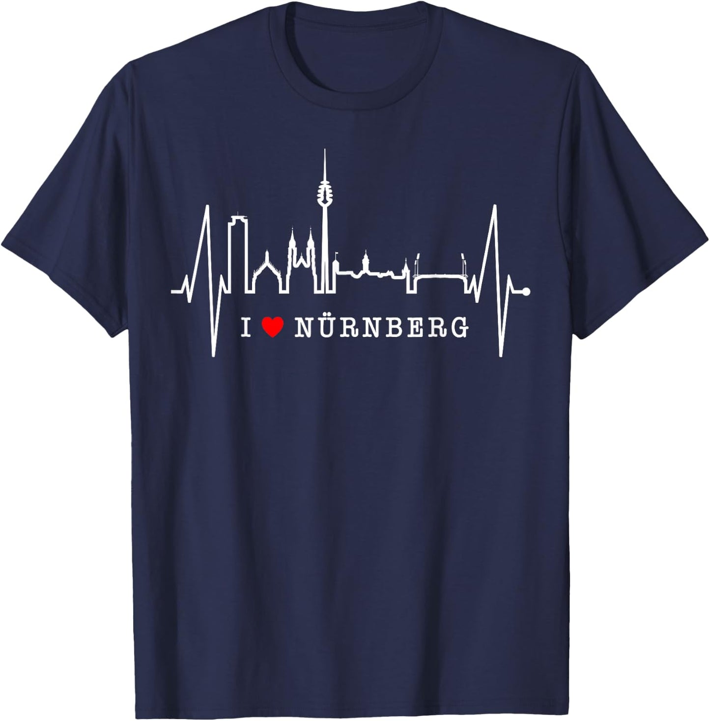 Nürnberg Skyline Herzschlag Fan Herz Liebe I Love Nürnberg T-Shirt - T-Shirt | Navy