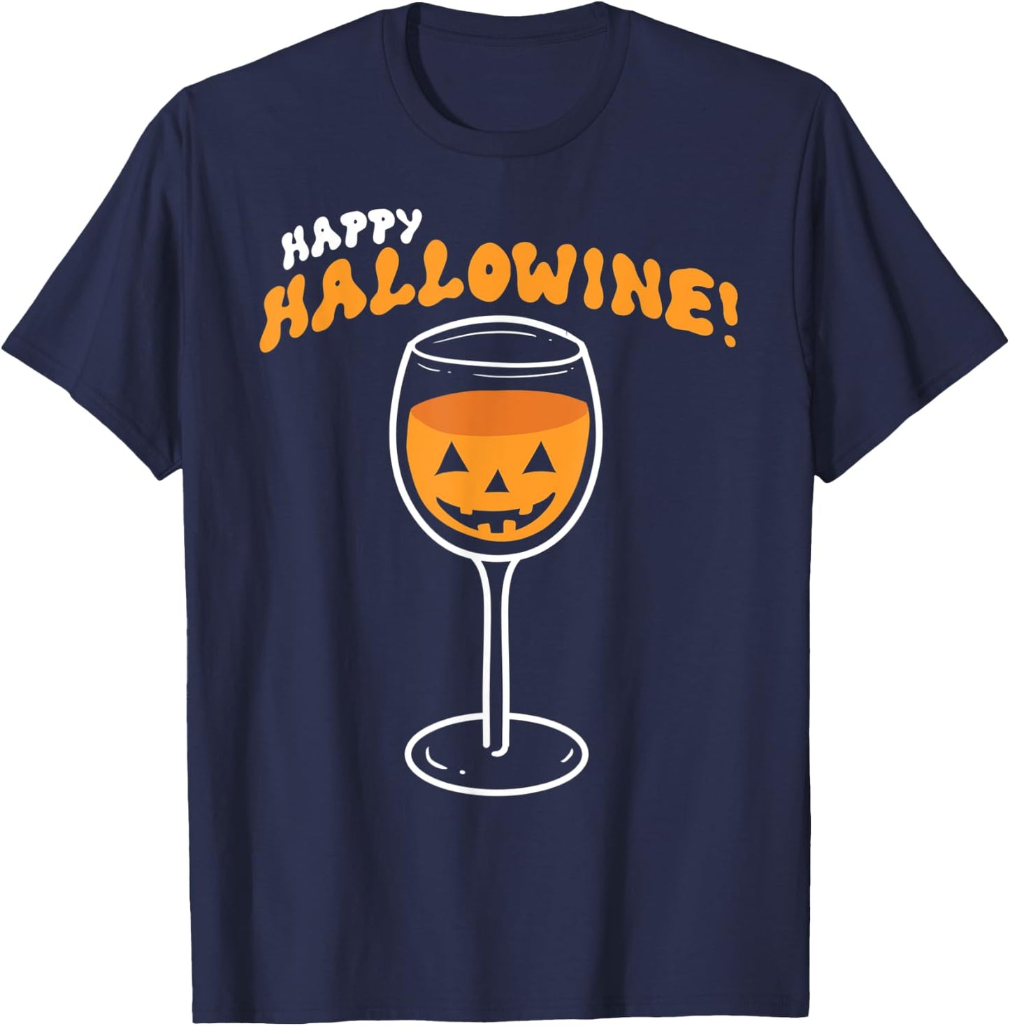 Happy Hallowine Halloween Wine Drinking T-Shirt - T-Shirt | Navy