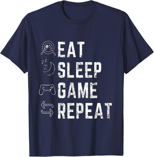 Eat Sleep Game Repeat - Funny Gift Gamer Designed T-Shirt - T-Shirt | Navy