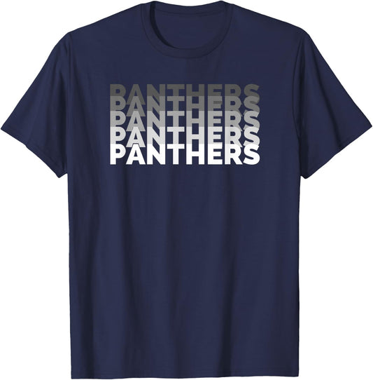 Panther repeat white gray text High School Spirit Fan Wear T-Shirt - T-Shirt | Navy