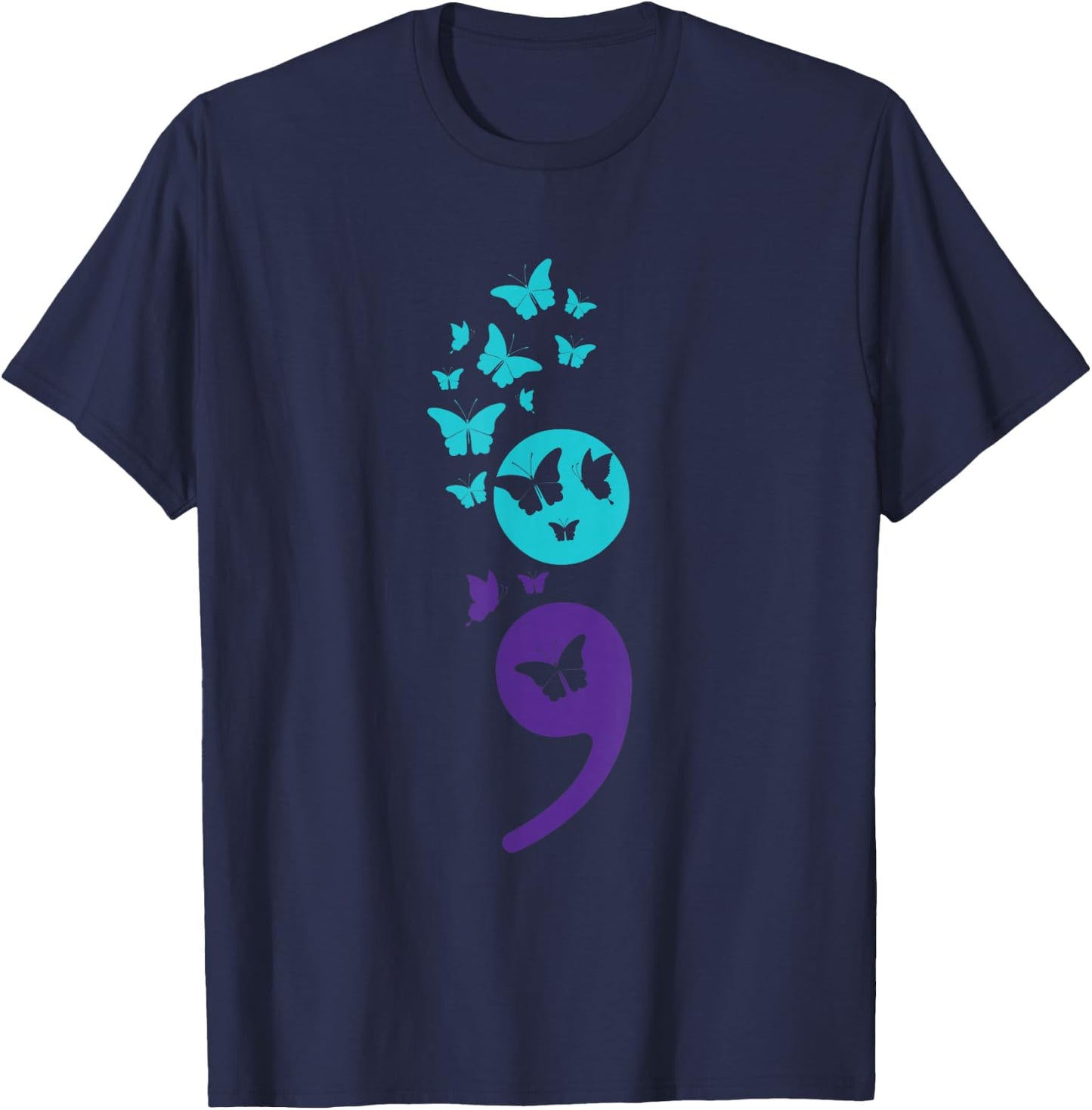 Butterfly Semicolon Suicide Awareness Mental Health T-Shirt - T-Shirt | Navy