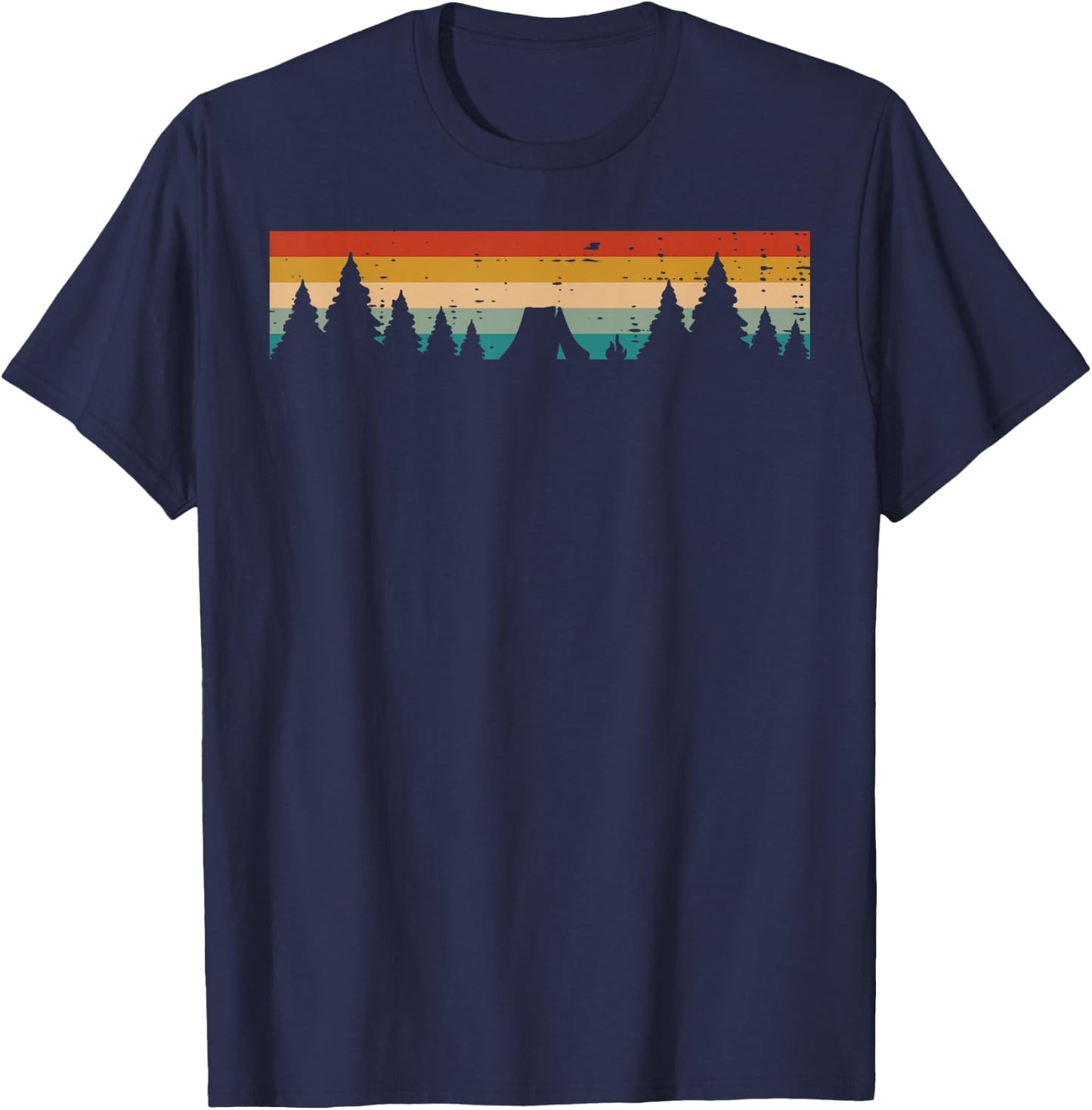 Tent Trees Sunset Retro Nature Camper Men Women Kids Boys T-Shirt - T-Shirt | Navy