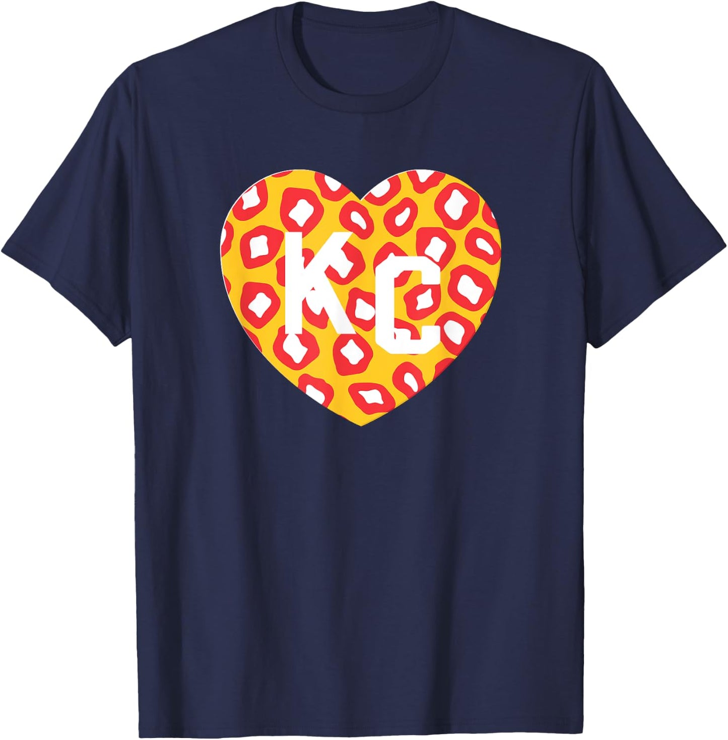 KC Heart Red/Yellow Animal Print Kansas City Hearts Kc Heart T-Shirt - T-Shirt | Navy