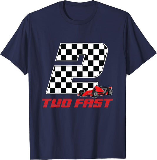 Children's 2nd Birthday 2 Years Old Boy Race Car Two Fast Cars Lover , black T-Shirt - T-Shirt | Navy