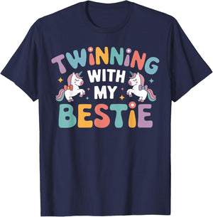 Twinning With My Bestie Unicorn Magical Duo BFF Twins Day T-Shirt - T-Shirt | Navy