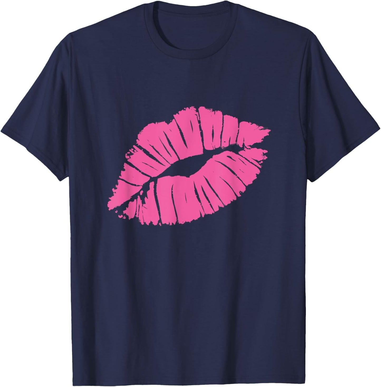 Bold Pink Lip Kiss Love Yourself Empowerment in 80s Style T-Shirt - T-Shirt | Navy