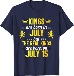 Kings Are Born In July Real Kings Are Born On July 15 T-Shirt - T-Shirt | Navy