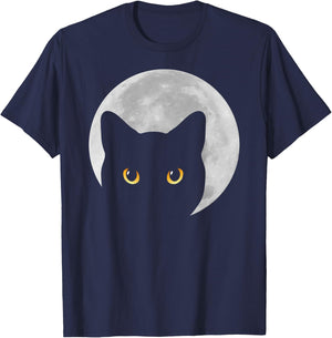 Black Cat Yellow Eyes Moon Kitten Men Women Kids T-Shirt - T-Shirt | Navy