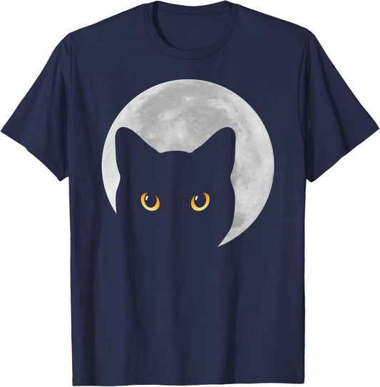 Black Cat Yellow Eyes Moon Kitten Men Women Kids T-Shirt - T-Shirt | Navy