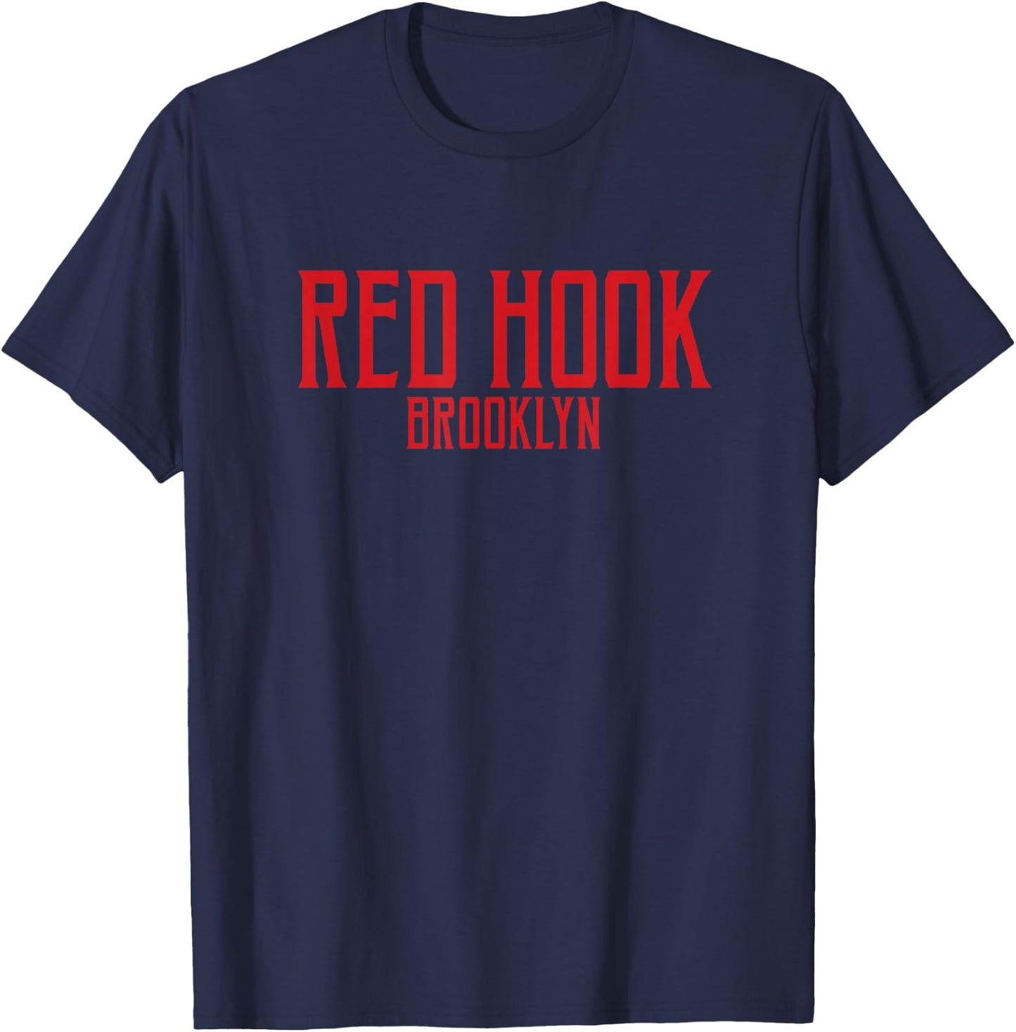 Red Hook Brooklyn Text Red Print T-Shirt - T-Shirt | Navy