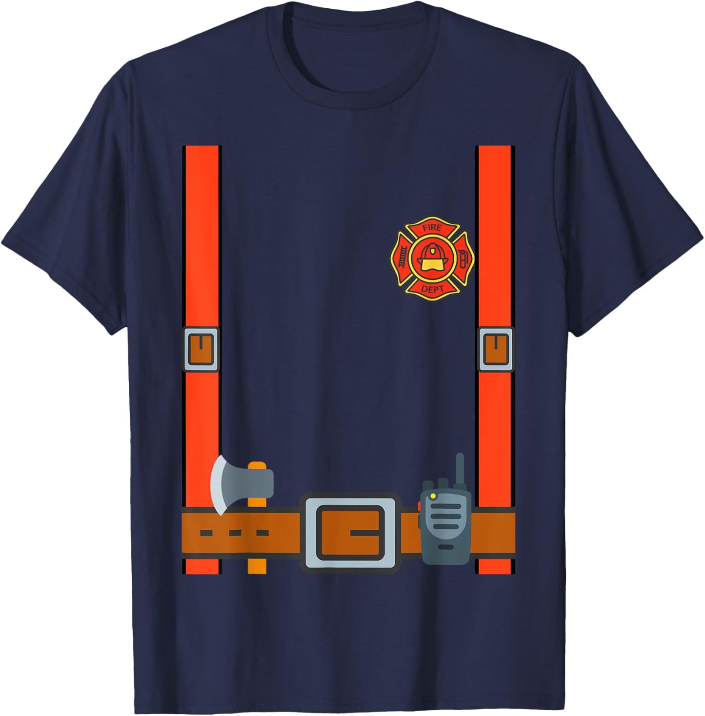 Fireman Halloween DIY Firefighter Uniform Costume Dressup T-Shirt - T-Shirt | Navy